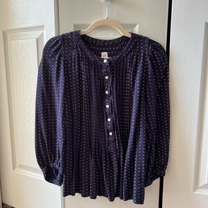 GAP Women’s Navy Henley Blouse, Size Medium
